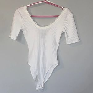 White lace trim bodysuit